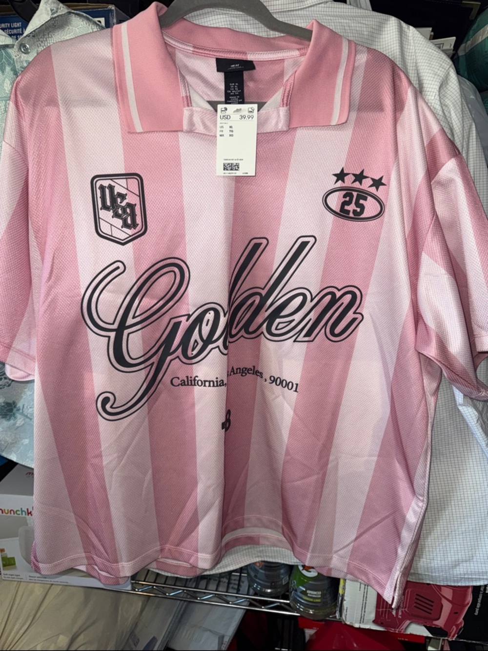 H&M Pink Striped Graphic Polo Shirt
